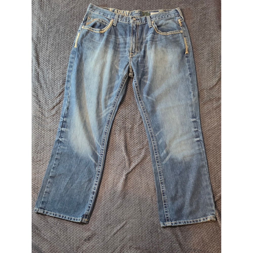 Ariat M-Series Mens Straight Leg Jeans 38x30 Medium Wash Contrast Stitch Denim